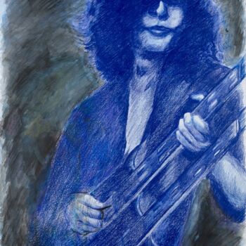 Рисунок под названием "Jimmy Page" - A-Criticart, Подлинное произведение искусства, Акварель Установлен на Другая жесткая па…