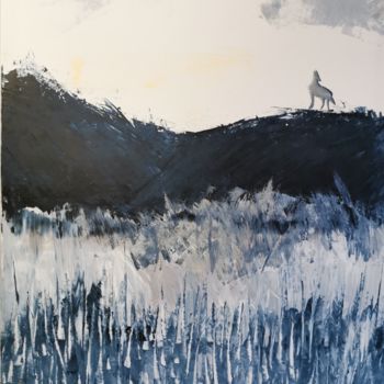 Malerei mit dem Titel "Wolf im Winterwald" von Anastasia Dottai, Original-Kunstwerk, Acryl