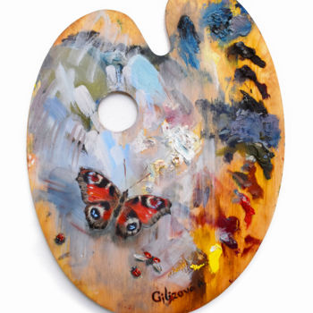 Картина под названием "bright butterfly on…" - Aliia Giliazova, Подлинное произведение искусства, Масло
