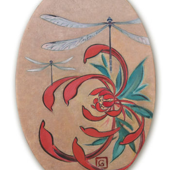 Картина под названием "dragonflies and chr…" - Aliia Giliazova, Подлинное произведение искусства, Масло