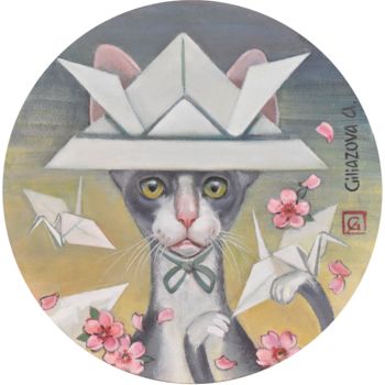 绘画 标题为“ORIGAMI CAT” 由Aliia Giliazova, 原创艺术品, 油