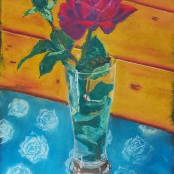 Рисунок под названием "Роза в стакане" - Александр Хабло, Подлинное произведение искусства, Пастель