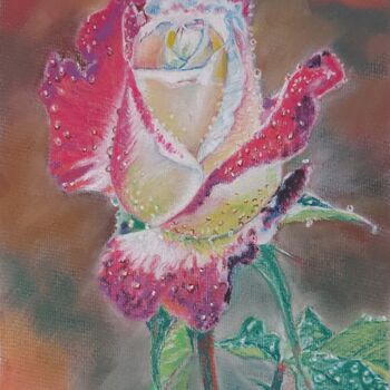 Dessin intitulée "Роза в росе" par Aleksandr Khablo, Œuvre d'art originale, Pastel