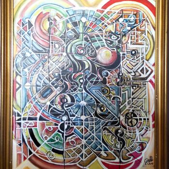 Schilderij getiteld "Zellige (Mosaïques)" door A. Lalmi, Origineel Kunstwerk, Acryl Gemonteerd op Houten paneel