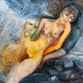 Painting titled "Kamienista plaża II" by Anna Lupa-Suchy, Original Artwork, Oil