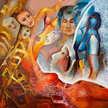 Schilderij getiteld "Upiory tłumu" door Anna Lupa-Suchy, Origineel Kunstwerk, Olie