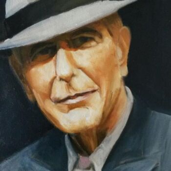 Painting titled "Leonard cohen" by A.N.Leroux, Original Artwork, Oil Mounted on Cardboard