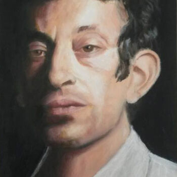 Painting titled "Serge Gainsbourg" by A.N.Leroux, Original Artwork, Oil Mounted on Cardboard