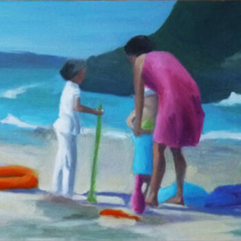 Картина под названием "La plage" - A.N.Leroux, Подлинное произведение искусства, Масло