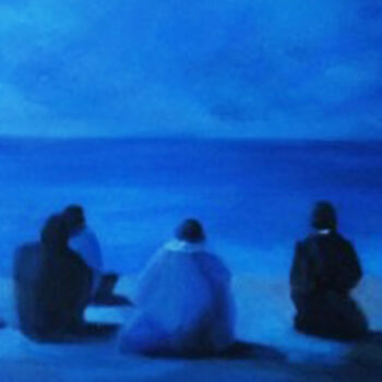 Painting titled "A l'horizon nuit" by A.N.Leroux, Original Artwork, Oil