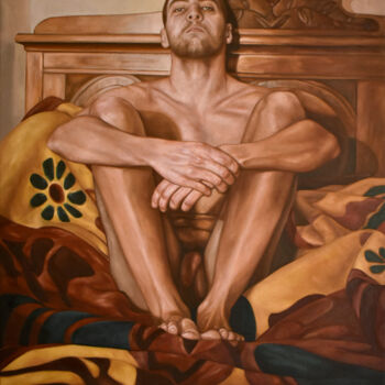 Malarstwo zatytułowany „Retrato das 14:54:26” autorstwa Patrícia Trindade, Oryginalna praca, Olej Zamontowany na Drewniana r…