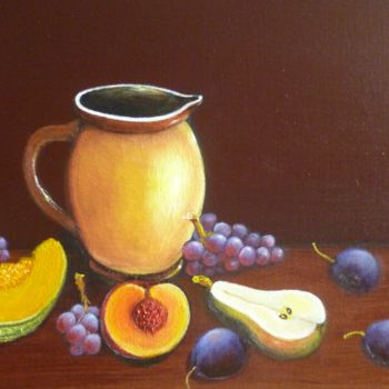 Painting titled "nature morte" by Agrippino Pesce, Original Artwork, Acrylic