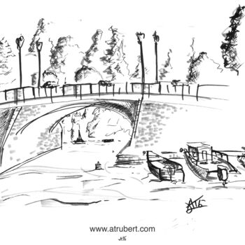 Disegno intitolato "Paysage port de Suc…" da A.T.6 Alexandre Trubert, Opera d'arte originale, Biro