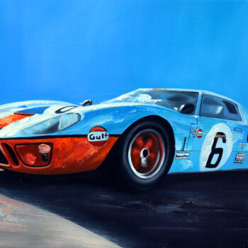 Schilderij getiteld "Ford GT40 Mk.1 Winn…" door A. Wadja, Origineel Kunstwerk, Olie