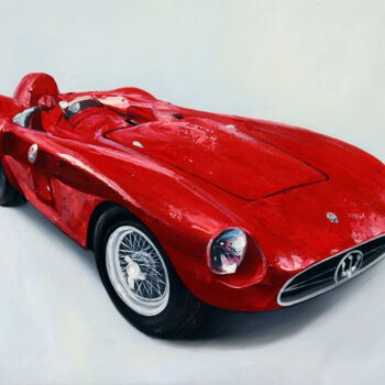 Schilderij getiteld "Maserati 300S 1956" door A. Wadja, Origineel Kunstwerk, Olie