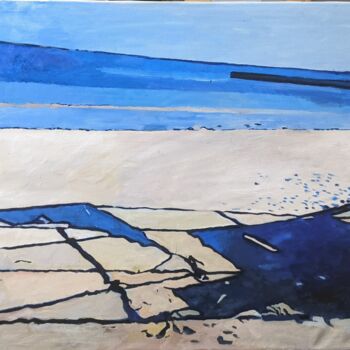 Painting titled "The beach" by Anna Zavilenskaia, Original Artwork, Oil Mounted on Wood Stretcher frame
