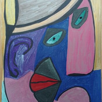 Drawing titled "'Cubist Cult Head'" by A'Zo Hazo, Original Artwork, Marker