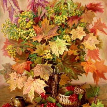 Картина под названием "Autumn leaves and t…" - Arkady Zrazhevsky, Подлинное произведение искусства, Масло