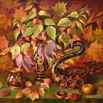 Painting titled "Autumn leaves and H…" by Arkady Zrazhevsky, Original Artwork, Oil