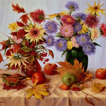 Painting titled "The autumn pot-pour…" by Arkady Zrazhevsky, Original Artwork, Oil