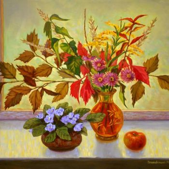 Painting titled "Autumn still-life a…" by Arkady Zrazhevsky, Original Artwork, Oil