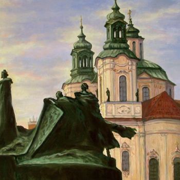 Painting titled "Prague. A Yan Guses…" by Arkady Zrazhevsky, Original Artwork, Oil