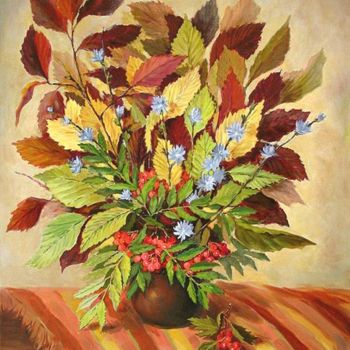 Painting titled "Bouquet with blosso…" by Arkady Zrazhevsky, Original Artwork, Oil