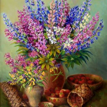 Painting titled "Still-life with str…" by Arkady Zrazhevsky, Original Artwork, Oil