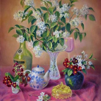 Painting titled "Still-life with spr…" by Arkady Zrazhevsky, Original Artwork, Oil