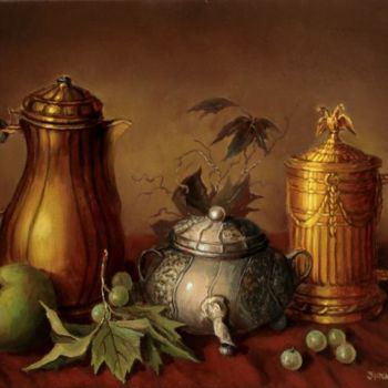 Pittura intitolato "Still-life with a S…" da Arkady Zrazhevsky, Opera d'arte originale, Olio