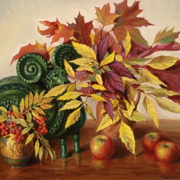 Painting titled "Autumn leaves and t…" by Arkady Zrazhevsky, Original Artwork, Oil