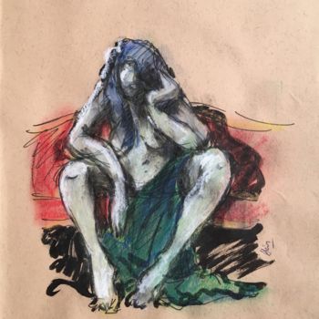 Desenho intitulada "L’ennui" por Alain Godefroid, Obras de arte originais, Tinta