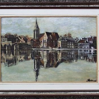 Schilderij getiteld "Pont sur Yonne" door Aantz, Origineel Kunstwerk