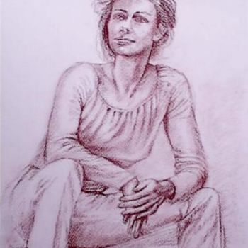 Drawing titled "jeune femme assise" by Aantz, Original Artwork