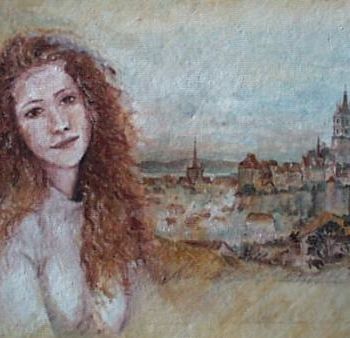 Painting titled "paysage de ville av…" by Aantz, Original Artwork