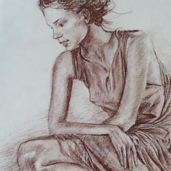 Drawing titled "jeune femme accroup…" by Aantz, Original Artwork