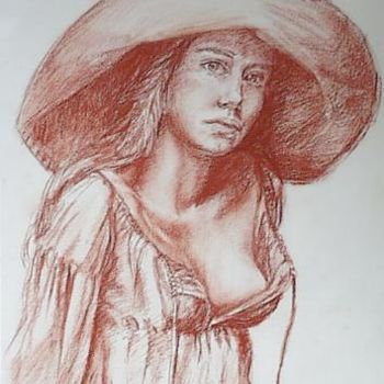 Disegno intitolato "jeune femme à la ca…" da Aantz, Opera d'arte originale