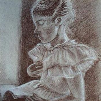 Drawing titled "fillette lisant" by Aantz, Original Artwork