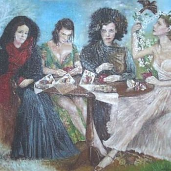 Painting titled "Les saisons jouant…" by Aantz, Original Artwork, Oil