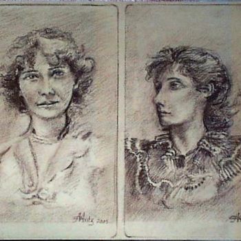 Drawing titled "deux portraits rétro" by Aantz, Original Artwork