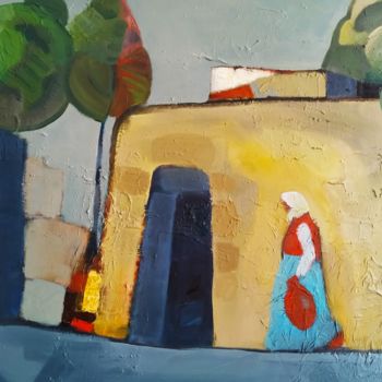 Painting titled "Village." by Nerseh Khalatyan, Original Artwork, Oil Mounted on Wood Stretcher frame