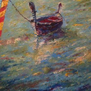 Peinture intitulée "Venice Gondola" par Larry Aarons, Œuvre d'art originale, Huile Monté sur Autre panneau rigide