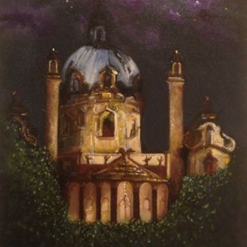 Painting titled "Saint Joesph Church…" by Larry Aarons, Original Artwork, Oil Mounted on Other rigid panel