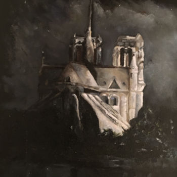 Painting titled "Notre Dame ala Van…" by Larry Aarons, Original Artwork, Oil Mounted on Other rigid panel