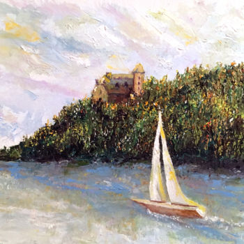 Pittura intitolato "Sailing on the River" da Larry Aarons, Opera d'arte originale, Olio Montato su Altro pannello rigido