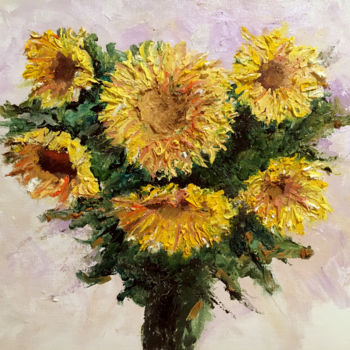 Painting titled "Sunflower Too" by Larry Aarons, Original Artwork, Oil Mounted on Other rigid panel