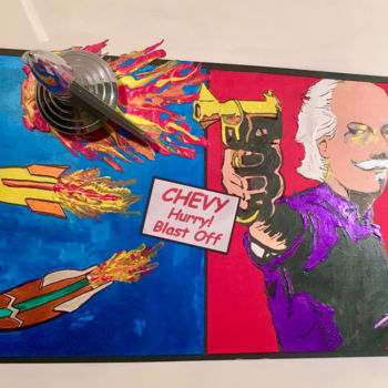 Pintura titulada "Chevy Hurray Blast…" por Larry Aarons, Obra de arte original, Acrílico Montado en Panel de madera