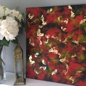 Painting titled "Red gold leaf abstr…" by Aash, Original Artwork, Acrylic Mounted on Wood Stretcher frame