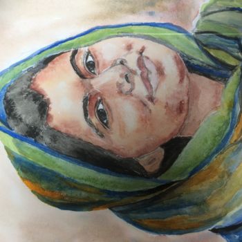 Painting titled "Malala" by Leila Zarif, Original Artwork, Watercolor