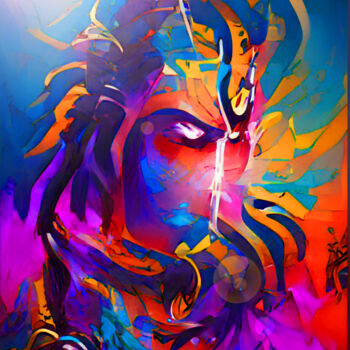 Painting titled "Mahakaal!" by Aatmica Ojha, Original Artwork, 2D Digital Work Mounted on Wood Stretcher frame